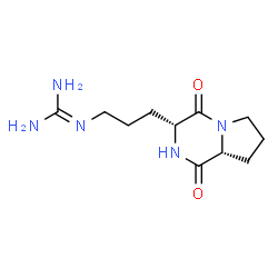 ChemSpider 2D Image | 2-{3-[(3R,8aR)-1,4-Dioxooctahydropyrrolo[1,2-a]pyrazin-3-yl]propyl}guanidine | C11H19N5O2