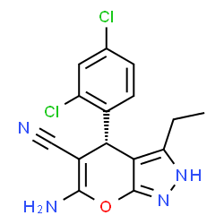 ChemSpider 2D Image | (4S)-6-Amino-4-(2,4-dichlorophenyl)-3-ethyl-2,4-dihydropyrano[2,3-c]pyrazole-5-carbonitrile | C15H12Cl2N4O