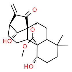 ChemSpider 2D Image | (1alpha,5xi,8alpha,9xi,13alpha,14R,20R)-1,14-Dihydroxy-20-methoxy-7,20-epoxykaur-16-en-15-one | C21H30O5