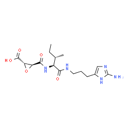 ChemSpider 2D Image | (2S,3S)-3-{[(2S,3S)-1-{[3-(2-Amino-1H-imidazol-5-yl)propyl]amino}-3-methyl-1-oxo-2-pentanyl]carbamoyl}-2-oxiranecarboxylic acid | C16H25N5O5