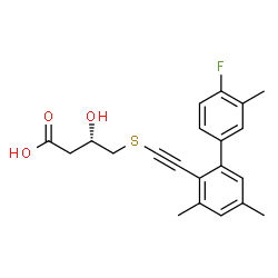 ChemSpider 2D Image | (3S)-4-{[(4'-Fluoro-3,3',5-trimethyl-2-biphenylyl)ethynyl]sulfanyl}-3-hydroxybutanoic acid | C21H21FO3S