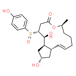 ChemSpider 2D Image | (1S,2R,6S,10E,11aS,13S,14aR)-1,13-Dihydroxy-2-[(4-hydroxyphenyl)sulfinyl]-6-methyl-1,2,3,6,7,8,9,11a,12,13,14,14a-dodecahydro-4H-cyclopenta[f]oxacyclotridecin-4-one | C22H30O6S