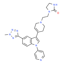 ChemSpider 2D Image | 1-(2-{4-[5-(2-Methyl-2H-tetrazol-5-yl)-1-(4-pyridinyl)-1H-indol-3-yl]-3,6-dihydro-1(2H)-pyridinyl}ethyl)-2-imidazolidinone | C25H27N9O