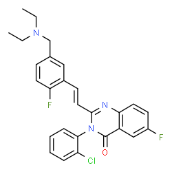 ChemSpider 2D Image | 3-(2-Chlorophenyl)-2-[(E)-2-{5-[(diethylamino)methyl]-2-fluorophenyl}vinyl]-6-fluoro-4(3H)-quinazolinone | C27H24ClF2N3O