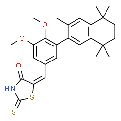 ChemSpider 2D Image | (5E)-5-[3,4-Dimethoxy-5-(3,5,5,8,8-pentamethyl-5,6,7,8-tetrahydro-2-naphthalenyl)benzylidene]-2-thioxo-1,3-thiazolidin-4-one | C27H31NO3S2