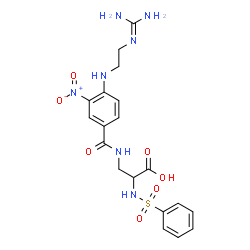 ChemSpider 2D Image | 3-{[4-({2-[(Diaminomethylene)amino]ethyl}amino)-3-nitrobenzoyl]amino}-N-(phenylsulfonyl)alanine | C19H23N7O7S