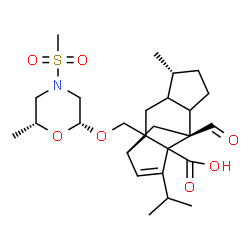 ChemSpider 2D Image | (5R,9S)-9-Formyl-13-isopropyl-5-methyl-2-({[(2R,6R)-6-methyl-4-(methylsulfonyl)-2-morpholinyl]oxy}methyl)tetracyclo[7.4.0.0~2,11~.0~4,8~]tridec-12-ene-1-carboxylic acid | C26H39NO7S