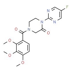 ChemSpider 2D Image | 1-(5-Fluoro-2-pyrimidinyl)-4-(2,3,4-trimethoxybenzoyl)-2-piperazinone | C18H19FN4O5