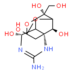 ChemSpider 2D Image | (1R,5R,12S,14S)-3-Amino-14-(hydroxymethyl)-8,10-dioxa-2,4-diazatetracyclo[7.3.1.1~7,11~.0~1,6~]tetradec-3-ene-5,9,12,14-tetrol | C11H17N3O7