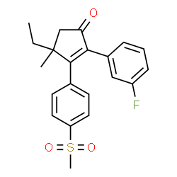 ChemSpider 2D Image | 4-Ethyl-2-(3-fluorophenyl)-4-methyl-3-[4-(methylsulfonyl)phenyl]-2-cyclopenten-1-one | C21H21FO3S