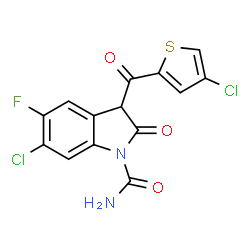 ChemSpider 2D Image | 6-Chloro-3-[(4-chloro-2-thienyl)carbonyl]-5-fluoro-2-oxo-1-indolinecarboxamide | C14H7Cl2FN2O3S