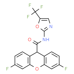 ChemSpider 2D Image | 3,6-Difluoro-N-[5-(trifluoromethyl)-1,3-oxazol-2-yl]-9H-xanthene-9-carboxamide | C18H9F5N2O3