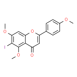 ChemSpider 2D Image | 6-Iodo-5,7-dimethoxy-2-(4-methoxyphenyl)-4H-chromen-4-one | C18H15IO5