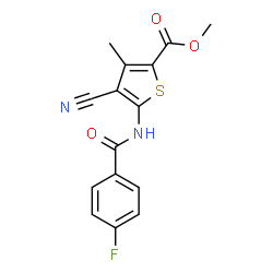 ChemSpider 2D Image | Methyl 4-cyano-5-[(4-fluorobenzoyl)amino]-3-methyl-2-thiophenecarboxylate | C15H11FN2O3S