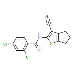 ChemSpider 2D Image | 2,4-Dichloro-N-(3-cyano-5,6-dihydro-4H-cyclopenta[b]thiophen-2-yl)benzamide | C15H10Cl2N2OS