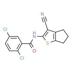 ChemSpider 2D Image | 2,5-Dichloro-N-(3-cyano-5,6-dihydro-4H-cyclopenta[b]thiophen-2-yl)benzamide | C15H10Cl2N2OS