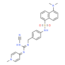 ChemSpider 2D Image | N-(4-{[(E)-{(Cyanoamino)[(1-methyl-4(1H)-pyridinylidene)amino]methylene}amino]methyl}phenyl)-5-(dimethylamino)-1-naphthalenesulfonamide | C27H27N7O2S