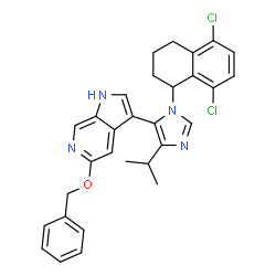 ChemSpider 2D Image | 5-(Benzyloxy)-3-[1-(5,8-dichloro-1,2,3,4-tetrahydro-1-naphthalenyl)-4-isopropyl-1H-imidazol-5-yl]-1H-pyrrolo[2,3-c]pyridine | C30H28Cl2N4O