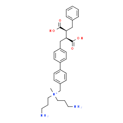 ChemSpider 2D Image | 3-Amino-N-(3-aminopropyl)-N-({4'-[(2S,3S)-2,3-dicarboxy-4-phenylbutyl]-4-biphenylyl}methyl)-N-methyl-1-propanaminium | C32H42N3O4