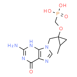 ChemSpider 2D Image | [({1-[(2-Amino-6-oxo-3,6-dihydro-9H-purin-9-yl)methyl]-2-methylcyclopropyl}oxy)methyl]phosphonic acid | C11H16N5O5P