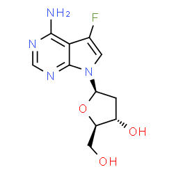 ChemSpider 2D Image | 7-(2-Deoxy-beta-D-erythro-pentofuranosyl)-5-fluoro-7H-pyrrolo[2,3-d]pyrimidin-4-amine | C11H13FN4O3
