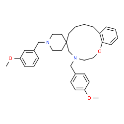 ChemSpider 2D Image | 1'-(3-Methoxybenzyl)-4-(4-methoxybenzyl)-2,3,4,5,7,8,9,10-octahydrospiro[1,4-benzoxazacyclododecine-6,4'-piperidine] | C34H44N2O3