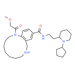 ChemSpider 2D Image | N-[2-(1-Cyclopentyl-2-piperidinyl)ethyl]-1-(methoxyacetyl)-1,2,3,4,5,6,7,8,9,10-decahydro-1,9-benzodiazacyclododecine-12-carboxamide | C30H48N4O3