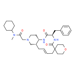 ChemSpider 2D Image | 2-[(3'R,8'E,10a'R,14a'S)-3'-Benzyl-2',5'-dioxo-1',2,2',3,3',4',5,5',6,7',10',10a',11',13',14',14a'-hexadecahydro-12'H-spiro[pyran-4,6'-pyrido[4,3-e][1,4]diazacyclododecin]-12'-yl]-N-cyclohexyl-N-methy
lacetamide | C33H48N4O4