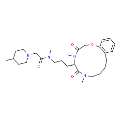 ChemSpider 2D Image | N-{3-[(5S)-4,7-Dimethyl-3,6-dioxo-2,3,4,5,6,7,8,9,10,11-decahydro-1,4,7-benzoxadiazacyclotridecin-5-yl]propyl}-N-methyl-2-(4-methyl-1-piperidinyl)acetamide | C28H44N4O4