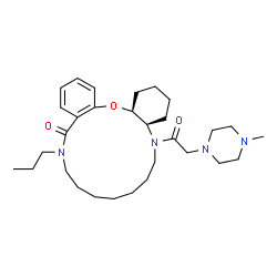 ChemSpider 2D Image | (4aR,19aS)-5-[(4-Methyl-1-piperazinyl)acetyl]-13-propyl-1,3,4,4a,5,6,7,8,9,10,11,12,13,19a-tetradecahydrodibenzo[b,n][1,4,12]oxadiazacyclopentadecin-14(2H)-one | C30H48N4O3
