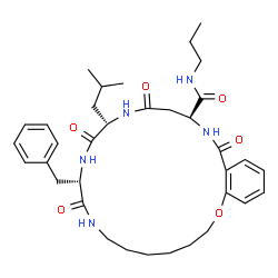 ChemSpider 2D Image | (10S,13S,17S)-10-Benzyl-13-isobutyl-9,12,15,19-tetraoxo-N-propyl-2,3,4,5,6,7,8,9,10,11,12,13,14,15,16,17,18,19-octadecahydro-1,8,11,14,18-benzoxatetraazacyclohenicosine-17-carboxamide | C35H49N5O6