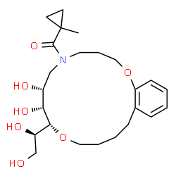 ChemSpider 2D Image | [(7R,8R,9R)-9-[(1R)-1,2-Dihydroxyethyl]-7,8-dihydroxy-3,4,6,7,8,9,11,12,13,14-decahydro-1,10,5-benzodioxazacyclohexadecin-5(2H)-yl](1-methylcyclopropyl)methanone | C24H37NO7