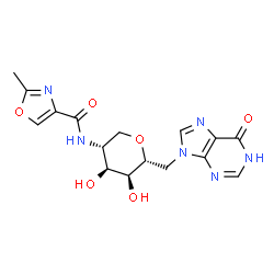 ChemSpider 2D Image | 1,5-Anhydro-2,6-dideoxy-2-{[(2-methyl-1,3-oxazol-4-yl)carbonyl]amino}-6-(6-oxo-1,6-dihydro-9H-purin-9-yl)-D-altritol | C16H18N6O6