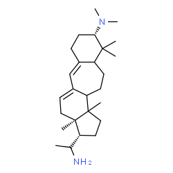 ChemSpider 2D Image | (3S,3aR,9S)-3-[(1S)-1-Aminoethyl]-N,N,3a,10,10,12b-hexamethyl-1,2,3,3a,4,7,8,9,10,10a,11,12,12a,12b-tetradecahydrobenzo[4,5]cyclohepta[1,2-e]inden-9-amine | C26H44N2