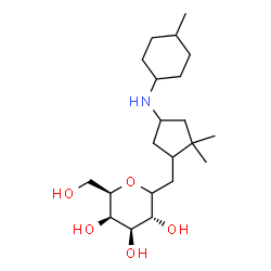 ChemSpider 2D Image | (2xi,6R)-2,6-Anhydro-1-deoxy-1-{2,2-dimethyl-4-[(4-methylcyclohexyl)amino]cyclopentyl}-6-(hydroxymethyl)-L-arabino-hexitol | C21H39NO5