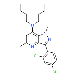 ChemSpider 2D Image | N,N-Dibutyl-3-(2,4-dichlorophenyl)-1,5-dimethyl-1H-pyrazolo[4,3-b]pyridin-7-amine | C22H28Cl2N4