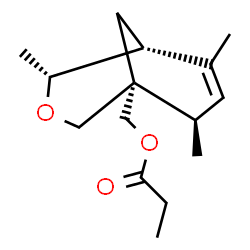 ChemSpider 2D Image | [(1R,4R,5R,8R)-4,6,8-Trimethyl-3-oxabicyclo[3.3.1]non-6-en-1-yl]methyl propionate | C15H24O3