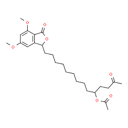 ChemSpider 2D Image | 14-(4,6-Dimethoxy-3-oxo-1,3-dihydro-2-benzofuran-1-yl)-2-oxo-5-tetradecanyl acetate | C26H38O7