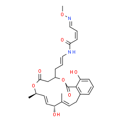 ChemSpider 2D Image | (2Z,4E)-N-{(1E)-3-[(7R,8E,10R,11E)-10,17-Dihydroxy-7,11-dimethyl-1,5-dioxo-1,4,5,7,10,13-hexahydro-3H-2,6-benzodioxacyclopentadecin-3-yl]-1-propen-1-yl}-4-(methoxyimino)-2-butenamide | C27H32N2O8
