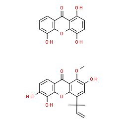 ChemSpider 2D Image | 1,4,5-Trihydroxy-9H-xanthen-9-one - 2,5,6-trihydroxy-1-methoxy-4-(2-methyl-3-buten-2-yl)-9H-xanthen-9-one (1:1) | C32H26O11