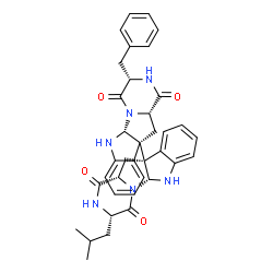 ChemSpider 2D Image | (3S,3'S,5aR,5a'R,10bR,10b'R,11aS,11a'S)-3-Benzyl-3'-isobutyl-2,2',3,3',5a,5a',6,6',11,11',11a,11a'-dodecahydro-10b,10b'-bipyrazino[1',2':1,5]pyrrolo[2,3-b]indole-1,1',4,4'-tetrone | C37H38N6O4