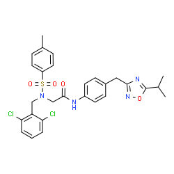 ChemSpider 2D Image | N~2~-(2,6-Dichlorobenzyl)-N-{4-[(5-isopropyl-1,2,4-oxadiazol-3-yl)methyl]phenyl}-N~2~-[(4-methylphenyl)sulfonyl]glycinamide | C28H28Cl2N4O4S