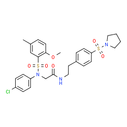 ChemSpider 2D Image | N~2~-(4-Chlorophenyl)-N~2~-[(2-methoxy-5-methylphenyl)sulfonyl]-N-{2-[4-(1-pyrrolidinylsulfonyl)phenyl]ethyl}glycinamide | C28H32ClN3O6S2
