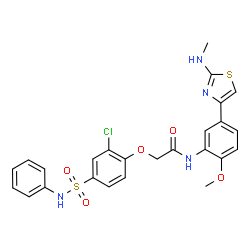 ChemSpider 2D Image | 2-[2-Chloro-4-(phenylsulfamoyl)phenoxy]-N-{2-methoxy-5-[2-(methylamino)-1,3-thiazol-4-yl]phenyl}acetamide | C25H23ClN4O5S2