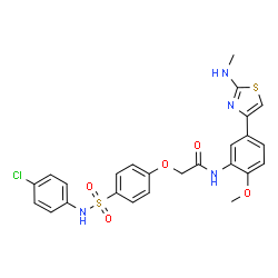 ChemSpider 2D Image | 2-{4-[(4-Chlorophenyl)sulfamoyl]phenoxy}-N-{2-methoxy-5-[2-(methylamino)-1,3-thiazol-4-yl]phenyl}acetamide | C25H23ClN4O5S2