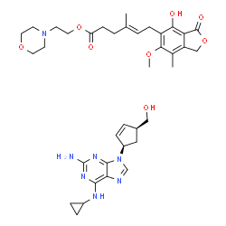 ChemSpider 2D Image | 2-(4-Morpholinyl)ethyl (4E)-6-(4-hydroxy-6-methoxy-7-methyl-3-oxo-1,3-dihydro-2-benzofuran-5-yl)-4-methyl-4-hexenoate - {(1S,4R)-4-[2-amino-6-(cyclopropylamino)-9H-purin-9-yl]-2-cyclopenten-1-yl}metha
nol (1:1) | C37H49N7O8