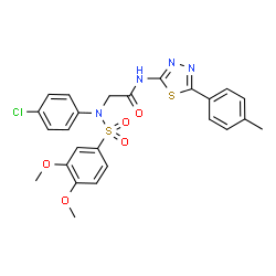 ChemSpider 2D Image | N~2~-(4-Chlorophenyl)-N~2~-[(3,4-dimethoxyphenyl)sulfonyl]-N-[5-(4-methylphenyl)-1,3,4-thiadiazol-2-yl]glycinamide | C25H23ClN4O5S2