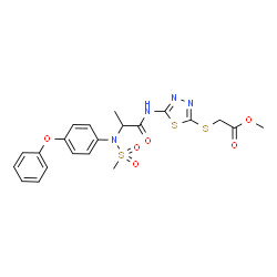 ChemSpider 2D Image | Methyl [(5-{[N-(methylsulfonyl)-N-(4-phenoxyphenyl)alanyl]amino}-1,3,4-thiadiazol-2-yl)sulfanyl]acetate | C21H22N4O6S3