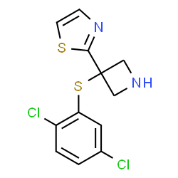ChemSpider 2D Image | 2-{3-[(2,5-Dichlorophenyl)sulfanyl]-3-azetidinyl}-1,3-thiazole | C12H10Cl2N2S2