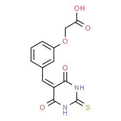 ChemSpider 2D Image | {3-[(4,6-Dioxo-2-thioxotetrahydro-5(2H)-pyrimidinylidene)methyl]phenoxy}acetic acid | C13H10N2O5S